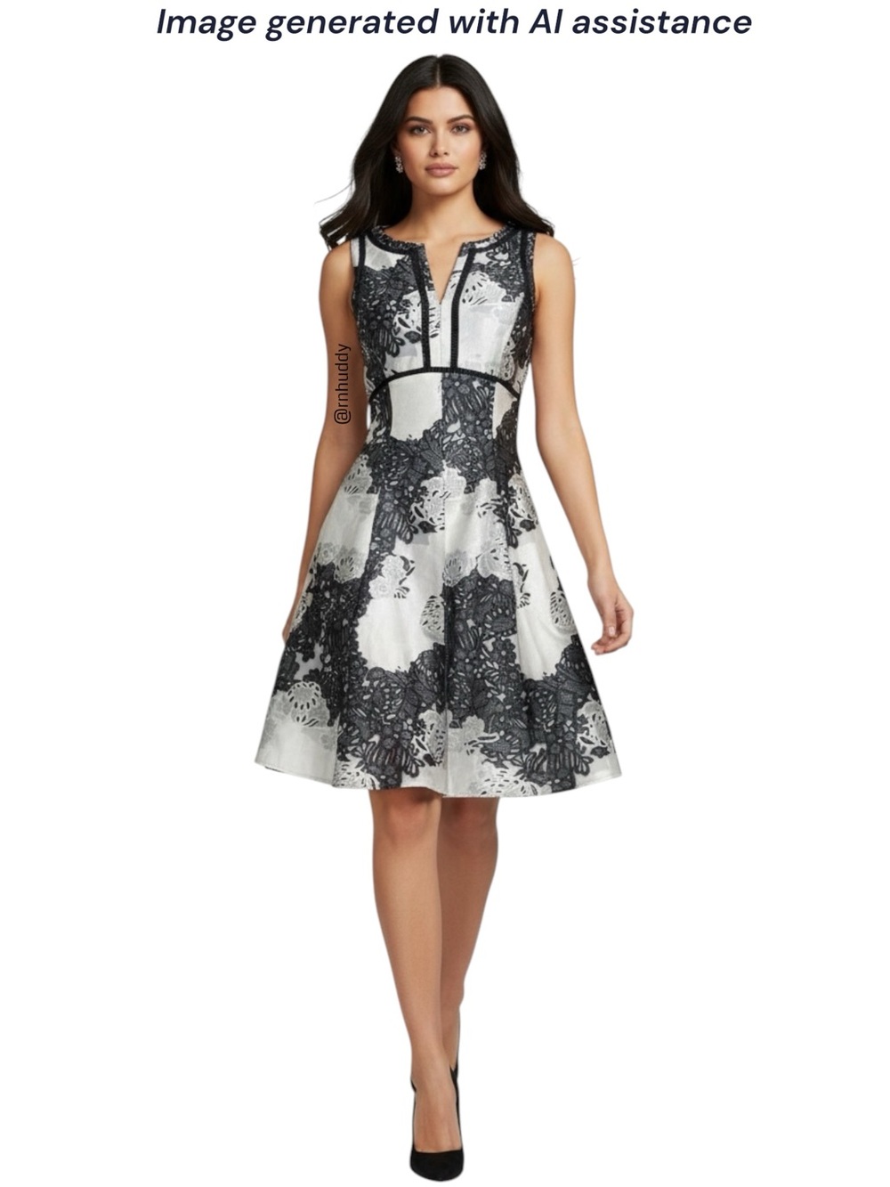 Antonio Melani size 12 black silver grey fit & flare jacquard dress - Picture 15 of 15